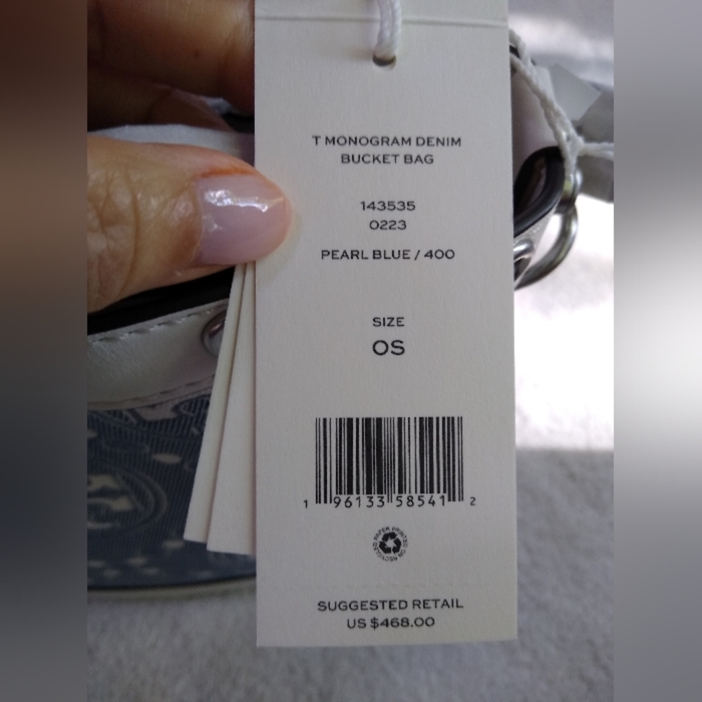 BRAND NEW Tory Burch T Monogram Denim Bucket Bag - Picture 6 of 8